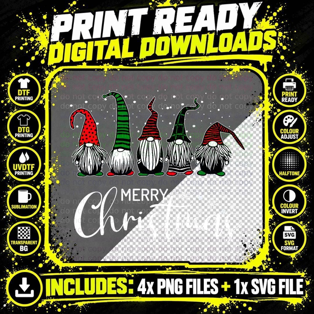 Christmas Gnome T-Shirt, Festive Plaid Hats Png SVG Digital Bundle