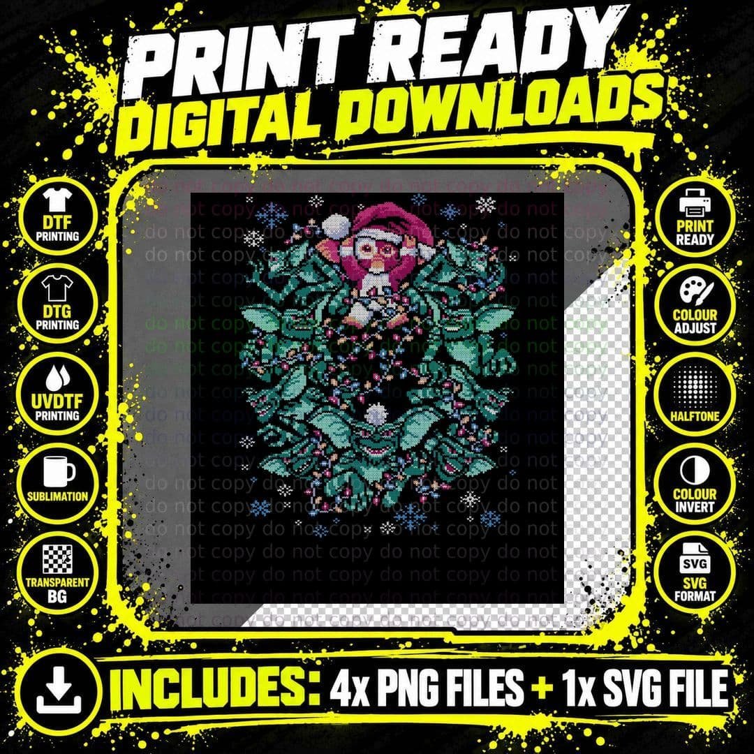 Christmas Gremlin Graphic T-Shirt, Festive Holiday Print Png SVG Digital Bundle