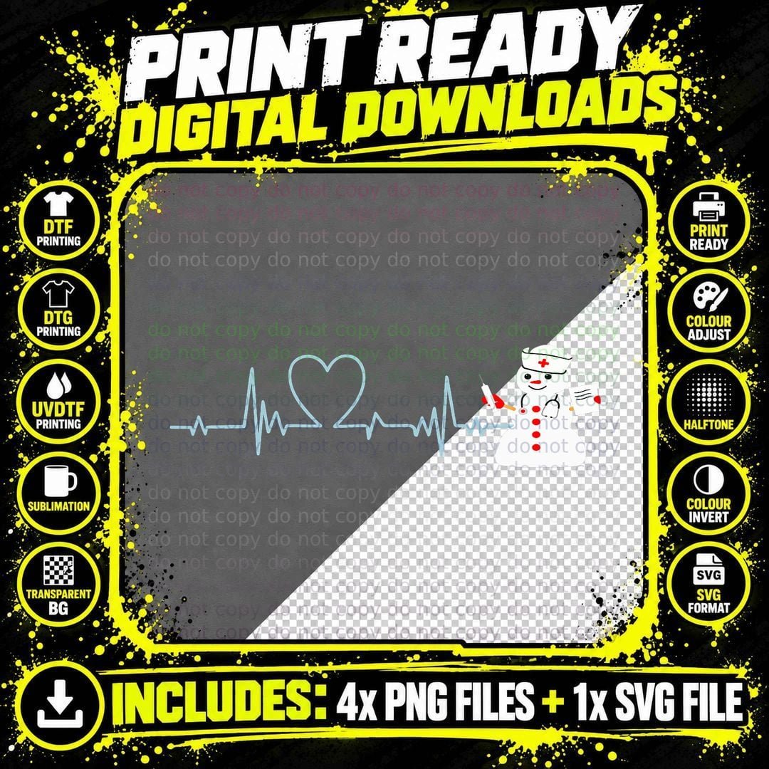 Christmas Heartbeat Stethoscope Snowman Nurse RN LPN Png SVG Digital Bundle