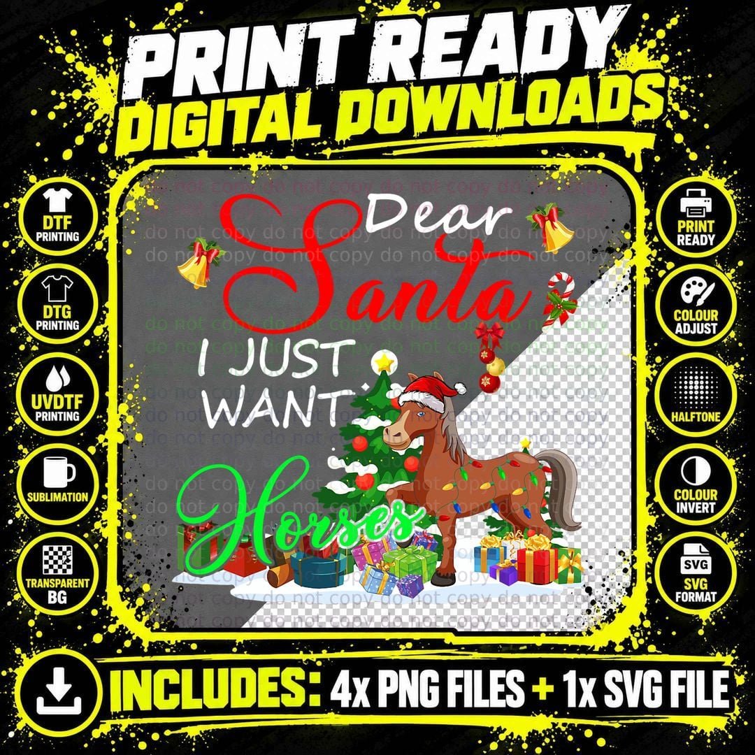 Christmas Horse Santa T-Shirt, Festive Holiday Style Png SVG Digital Bundle