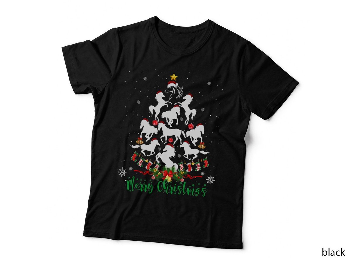 Christmas Horse Tree T-Shirt, Festive Holiday Print, Horse Lover Apparel