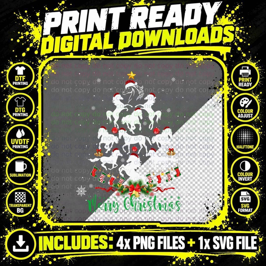 Christmas Horse Tree T-Shirt, Festive Holiday Print Png SVG Digital Bundle