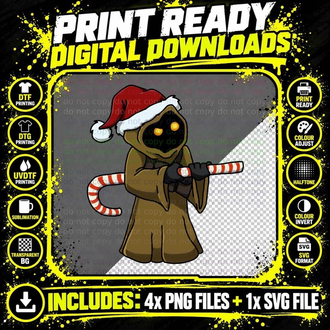 Christmas Jawa T-Shirt, Holiday Sci-Fi, Festive Geekwear Png SVG Digital Bundle