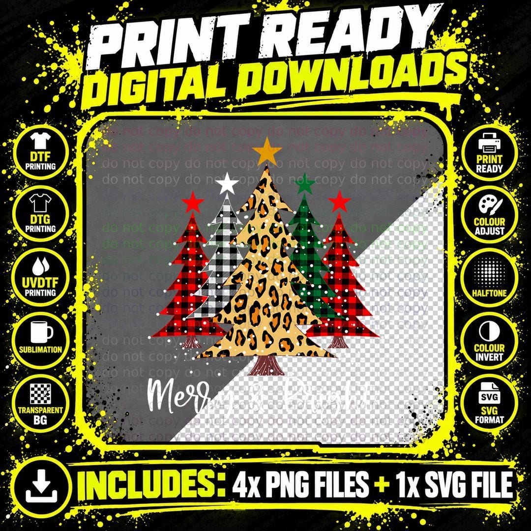 Christmas Leopard Print Tree T-Shirt Png SVG Digital Bundle