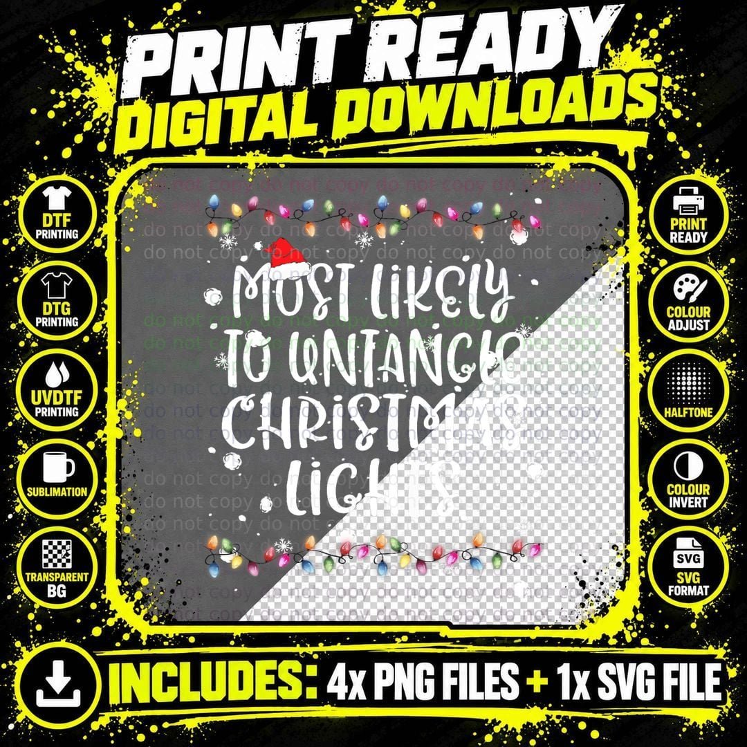 Christmas Lights Fun Family Matching T-Shirt Png SVG Digital Bundle