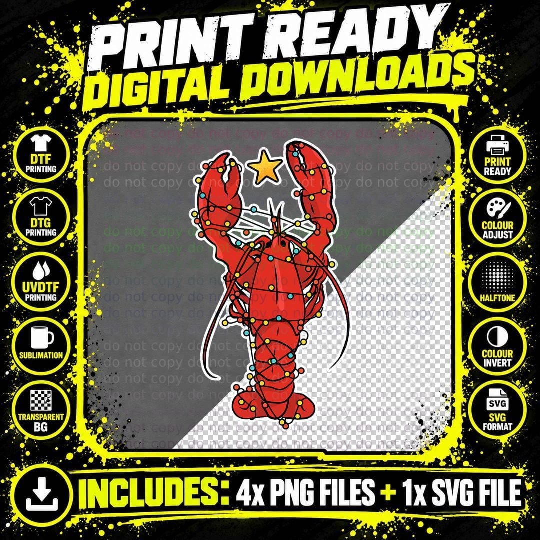 Christmas Lobster T-Shirt, Festive Holiday Print Png SVG Digital Bundle