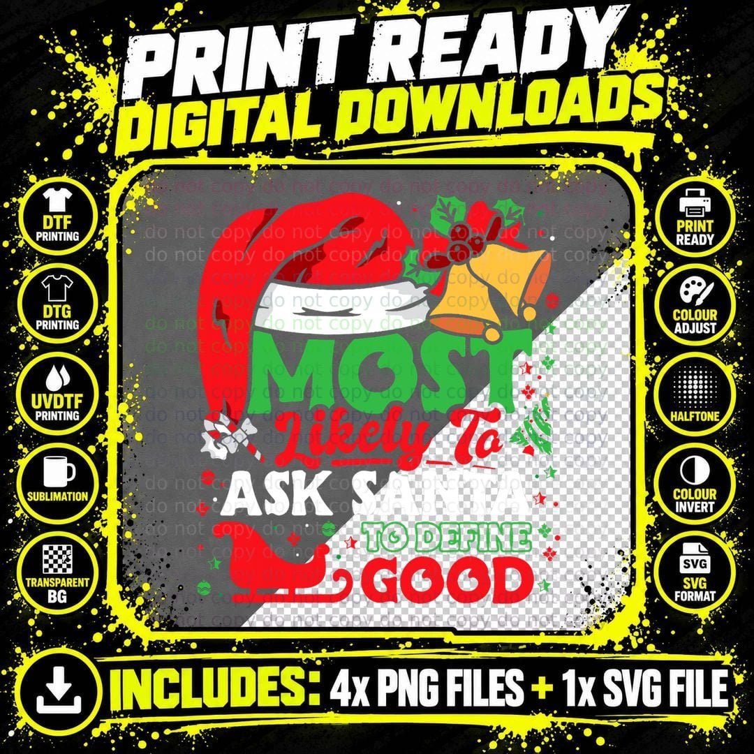 Christmas Most Likely to Ask Santa to Define Good Png SVG Digital Bundle