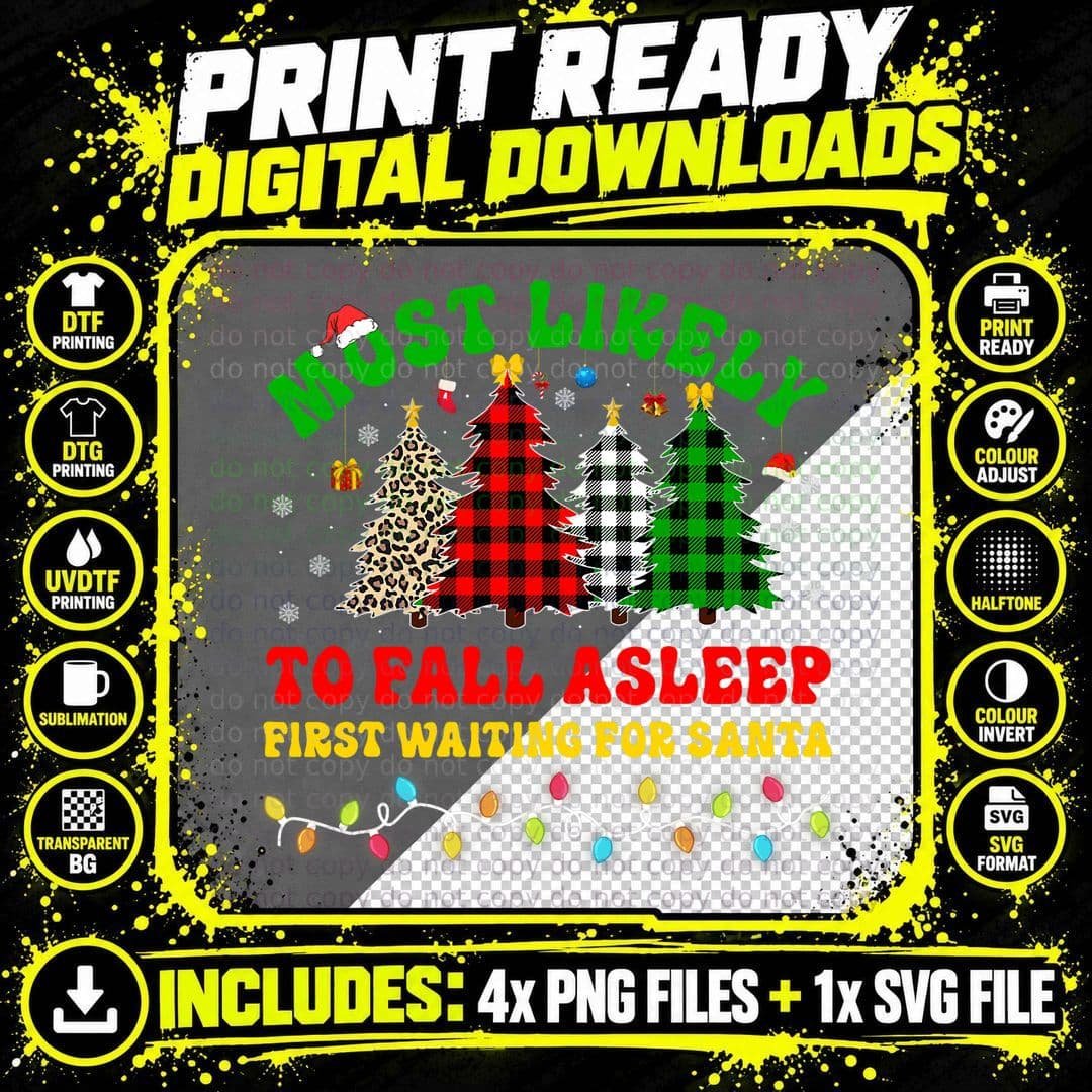 Christmas Most Likely to Fall Asleep First T-Shirt Png SVG Digital Bundle