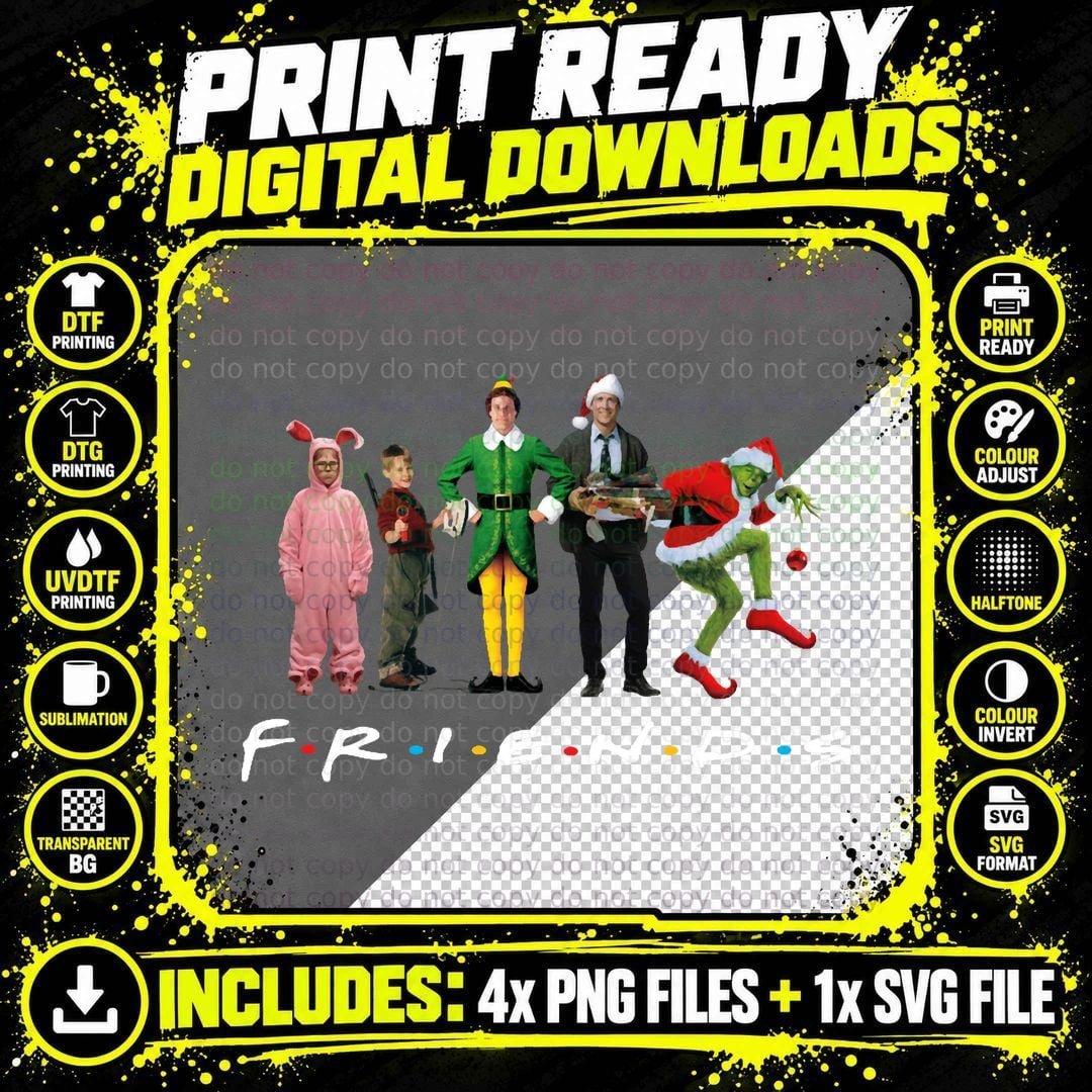 Christmas Movie Character T-Shirt, Festive Holiday Print Png SVG Digital Bundle