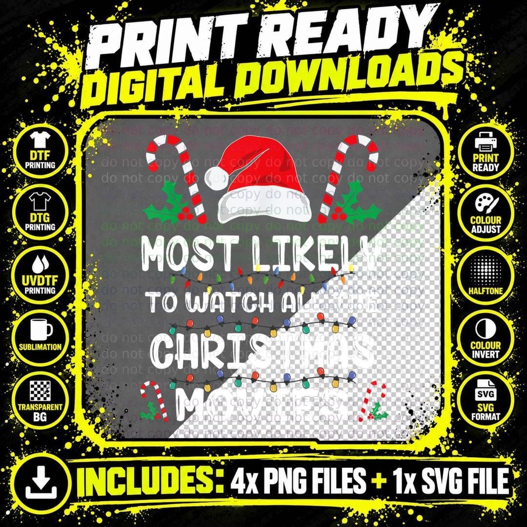 Christmas Movie Lovers T-Shirt, Festive Holiday Design Png SVG Digital Bundle