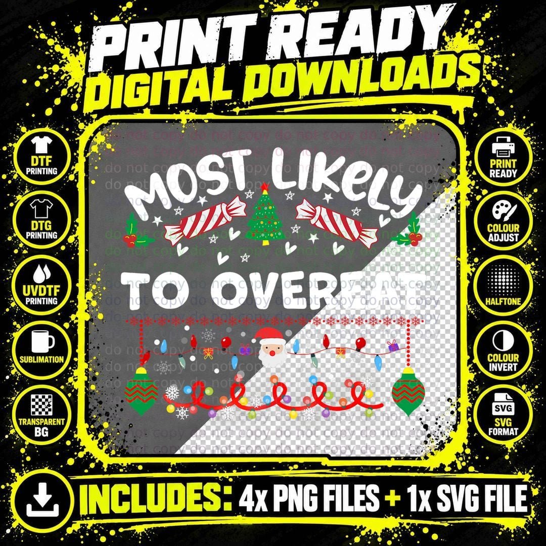 Christmas Overeating Couples Matching T-Shirt Png SVG Digital Bundle