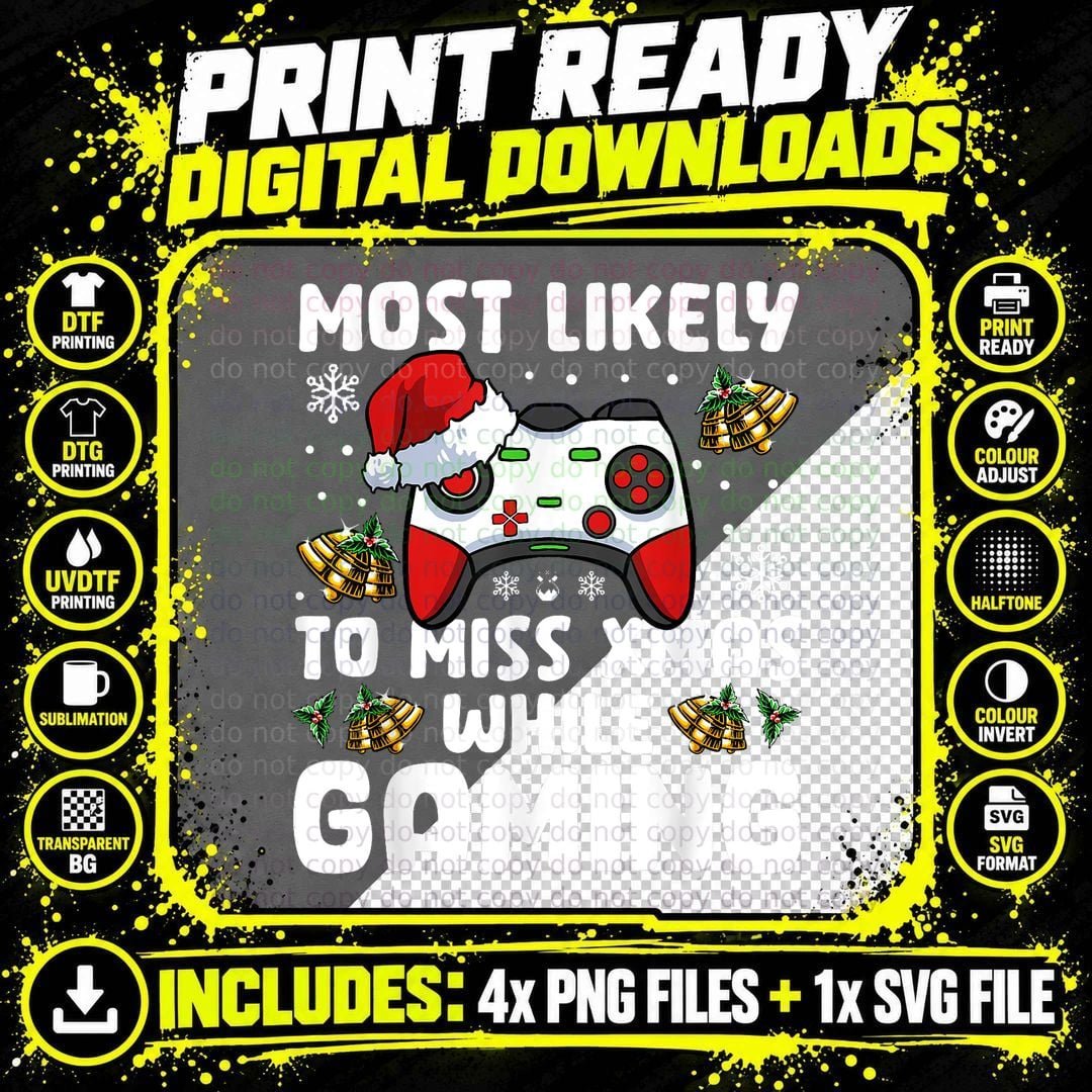 Christmas Pajama Gamer T-Shirt, Holiday Gaming Style Png SVG Digital Bundle