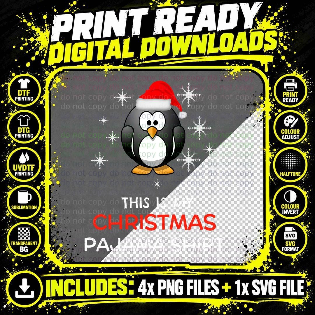 Christmas Penguin Santa T-Shirt, Holiday Festive Style Png SVG Digital Bundle