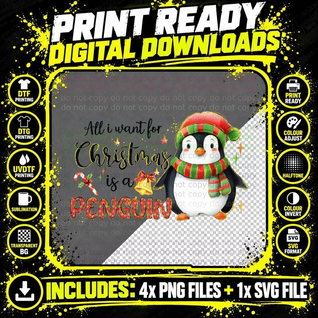 Christmas Penguin T-Shirt, Festive Holiday Design Png SVG Digital Bundle
