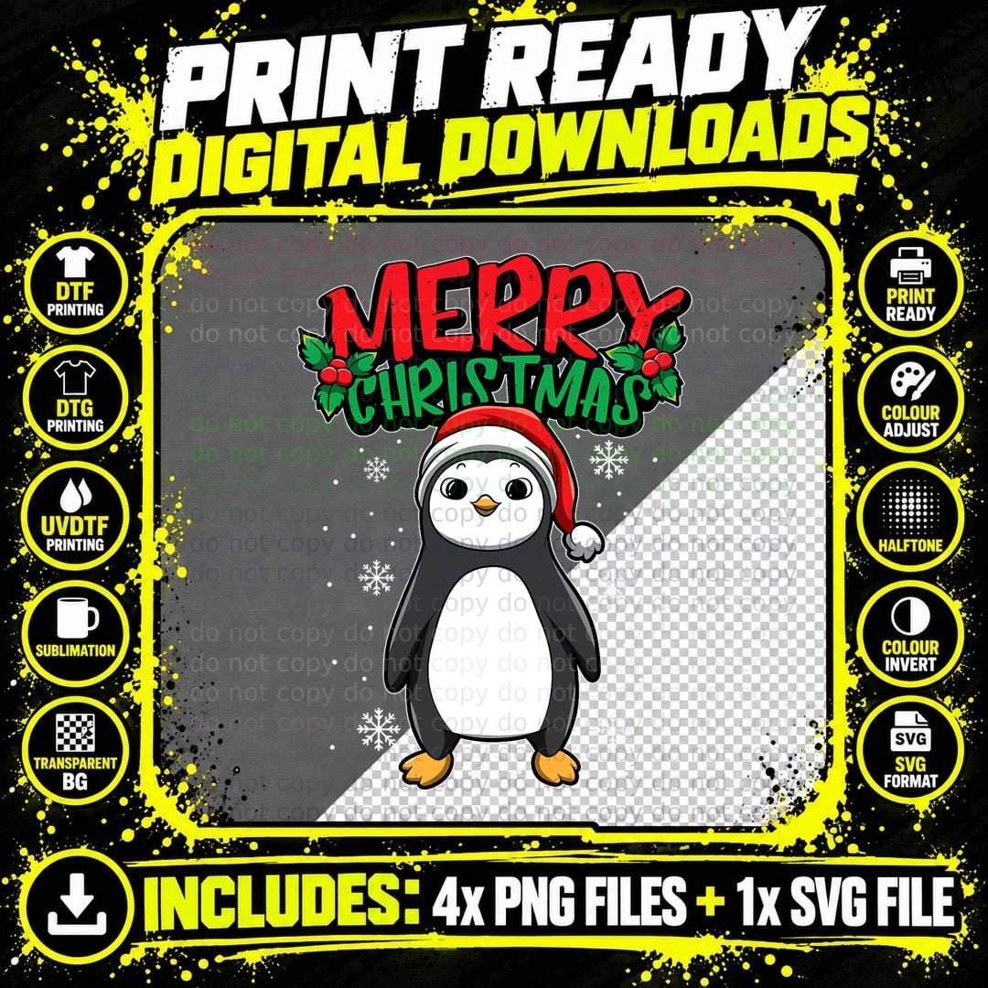 Christmas Penguin T-Shirt, Sweet Holiday Animals Png SVG Digital Bundle