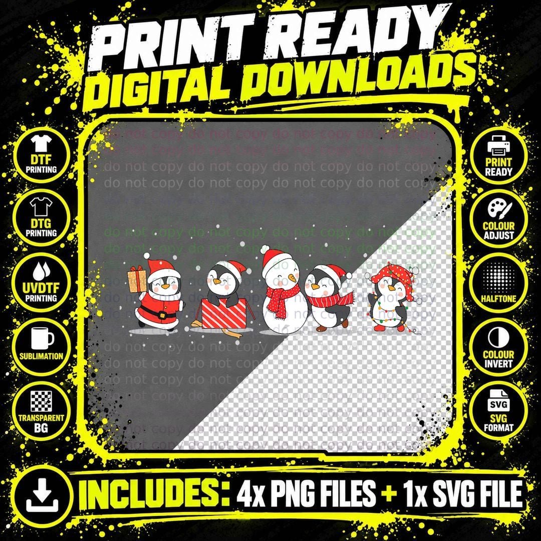 Christmas Penguins, Festive Holiday Print Png SVG Digital Bundle