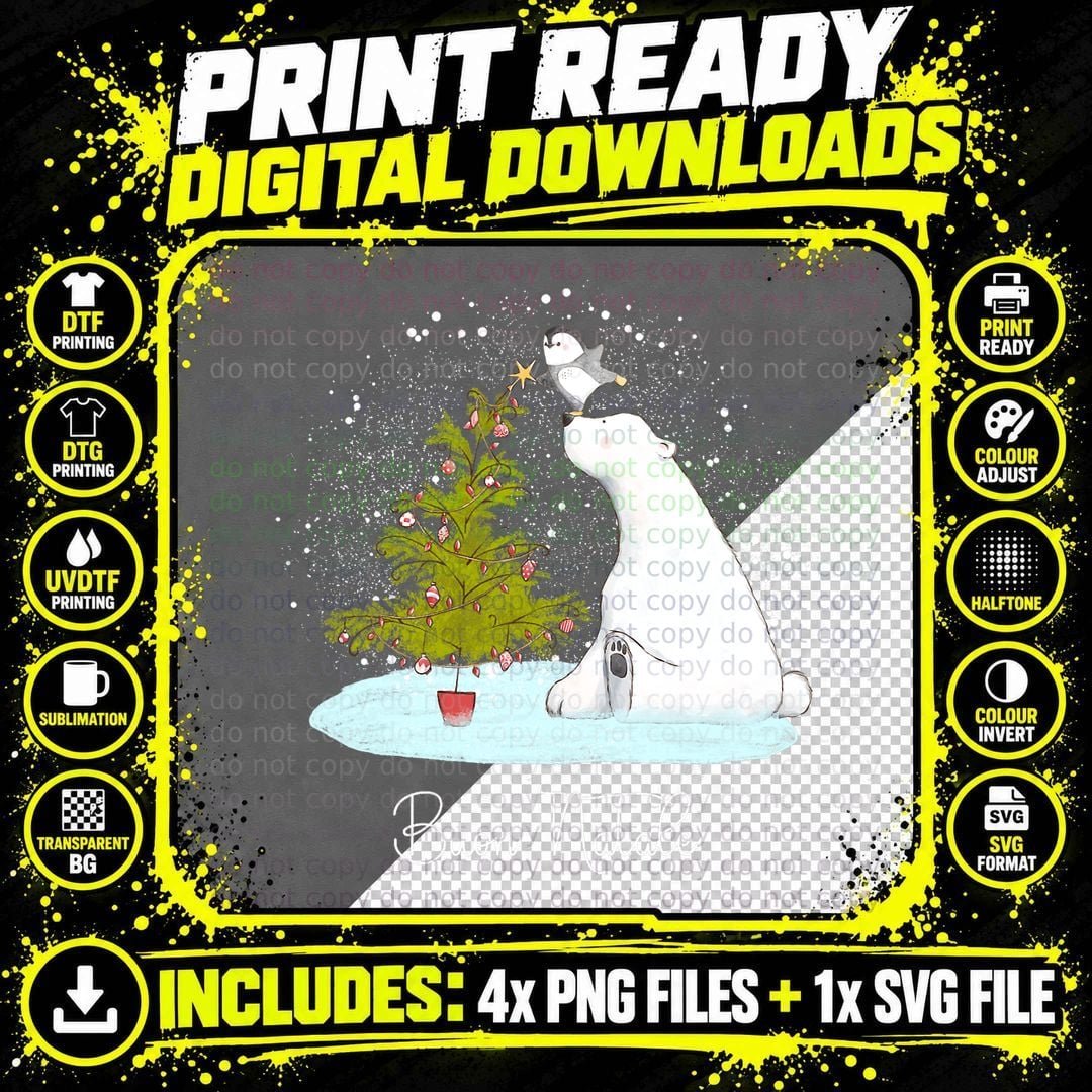 Christmas Polar Bear Penguin T-Shirt, Cute Holiday Print Png SVG Digital Bundle