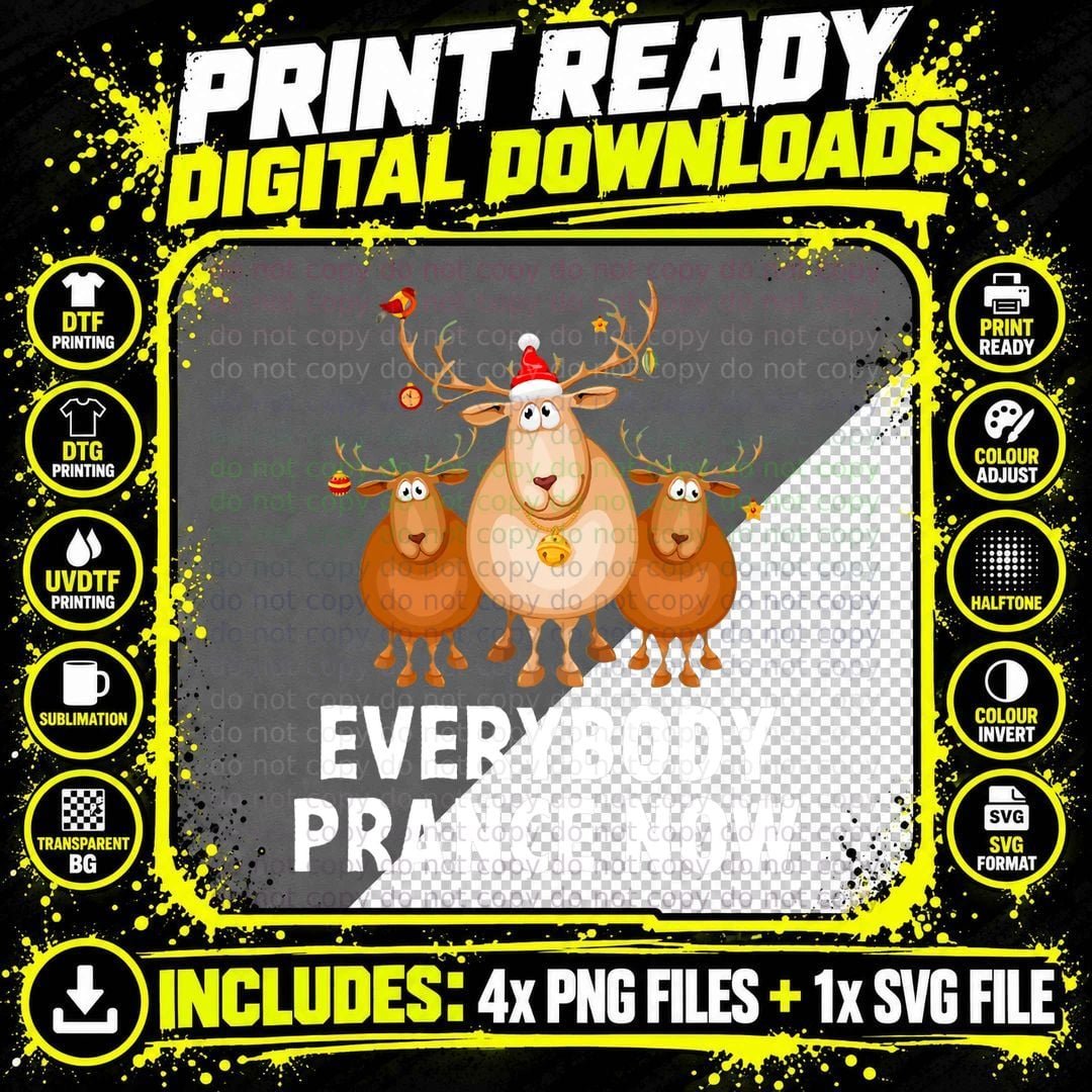 Christmas Reindeer T-Shirt, Festive Holiday Print Png SVG Digital Bundle