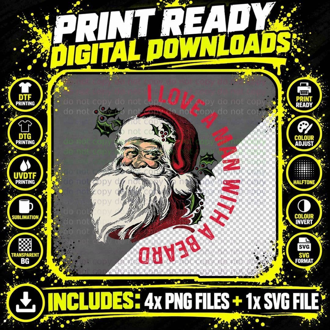 Christmas Santa Beard T-Shirt, Vintage Retro Style Png SVG Digital Bundle