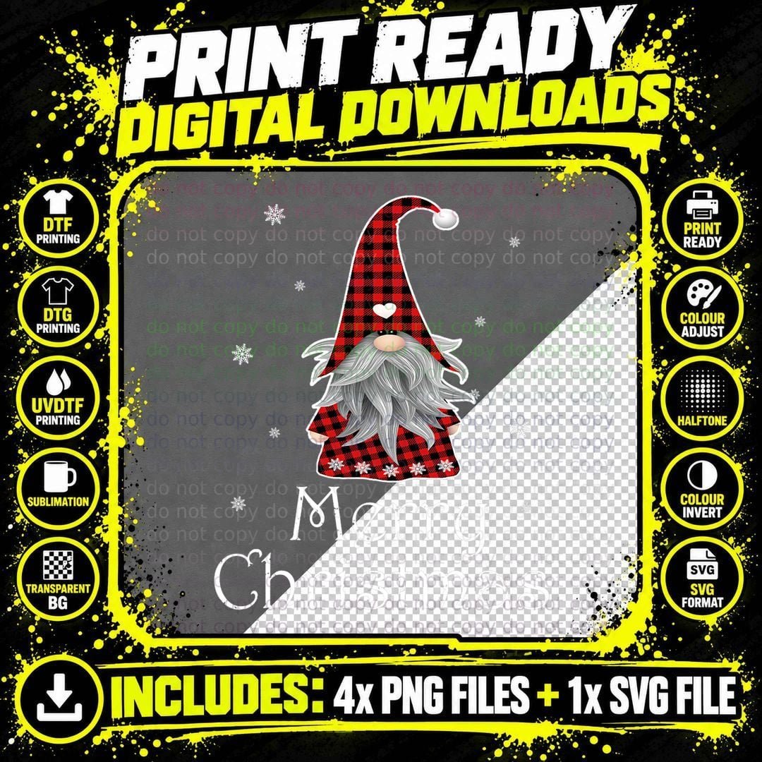 Christmas Santa Gnome Merry Christmas T-Shirt Png SVG Digital Bundle