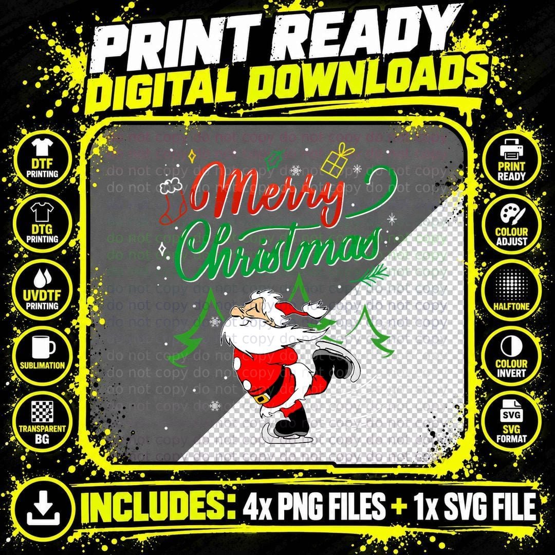 Christmas Santa Ice Skating Funny T-Shirt, Holiday Cheer Png SVG Digital Bundle