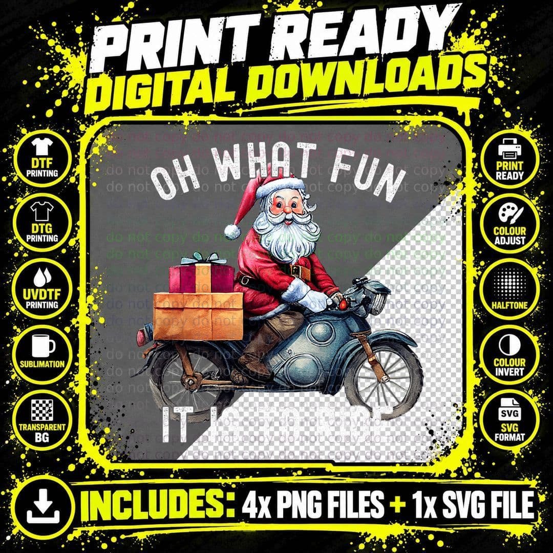 Christmas Santa Motorcycle T-Shirt, Festive Holiday Png SVG Digital Bundle