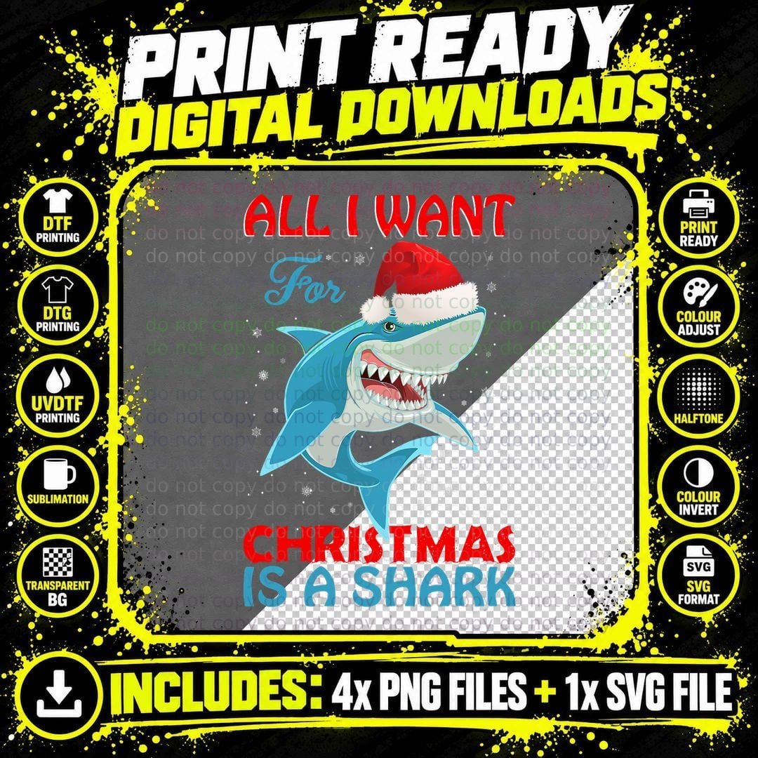 Christmas Shark Santa T-Shirt, Holiday Humor Png SVG Digital Bundle