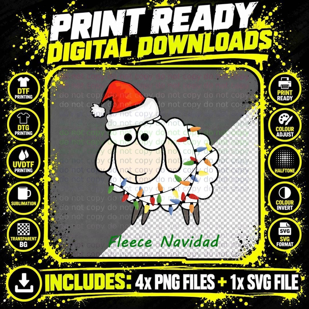 Christmas Sheep T-Shirt, Fleece Navidad Png SVG Digital Bundle