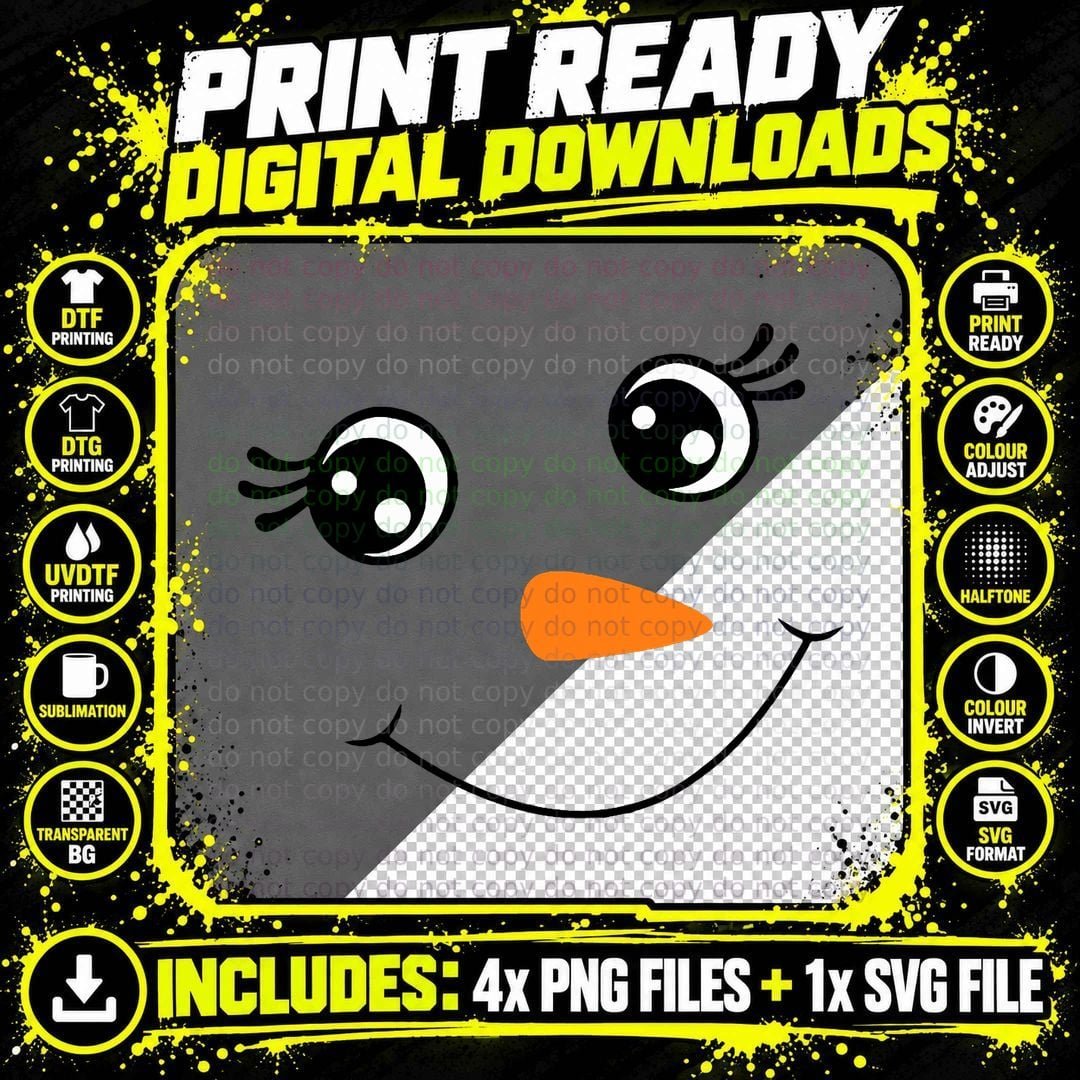 Christmas Snowman Face T-Shirt, Holiday Costume Design Png SVG Digital Bundle