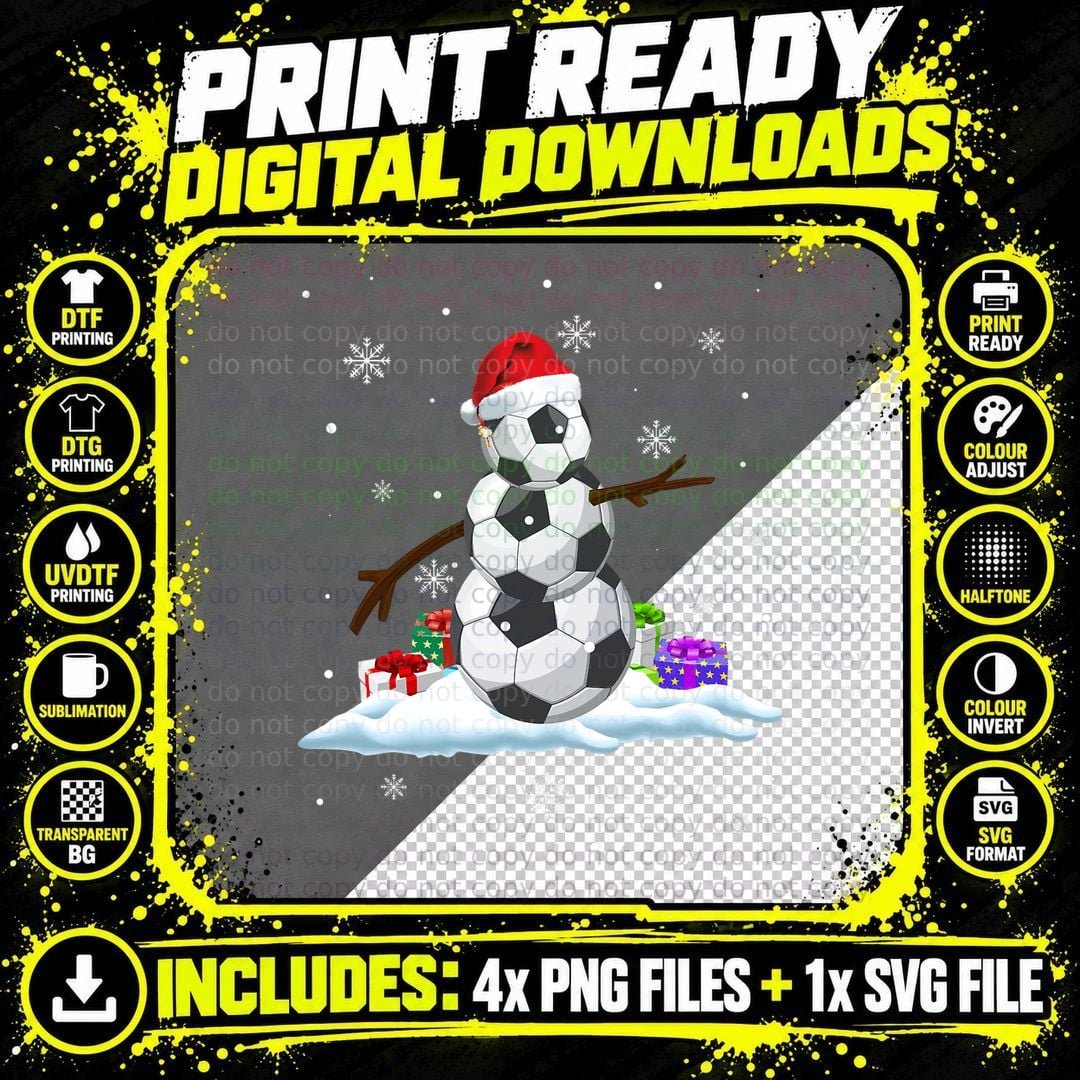 Christmas Soccer Ball Snowman T-Shirt Png SVG Digital Bundle