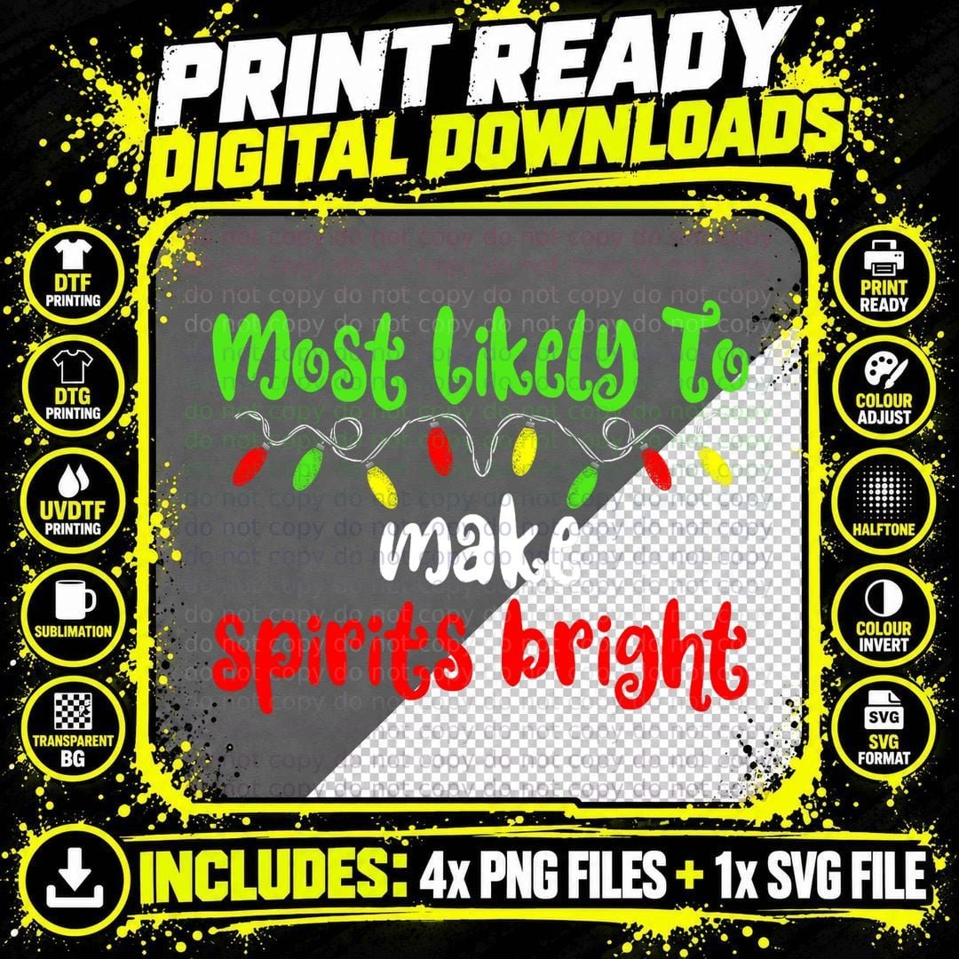 Christmas Spirits Bright Family T-Shirt, Holiday Cheer Png SVG Digital Bundle