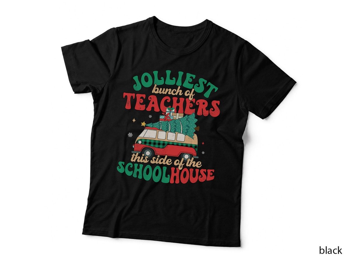 Christmas Teacher Jolliest Bunch T-Shirt, Groovy Retro, Holiday Vibes
