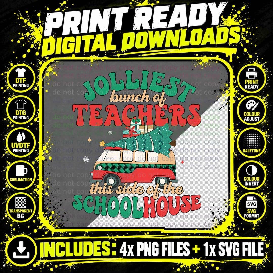 Christmas Teacher Jolliest Bunch T-Shirt, Groovy Retro Png SVG Digital Bundle