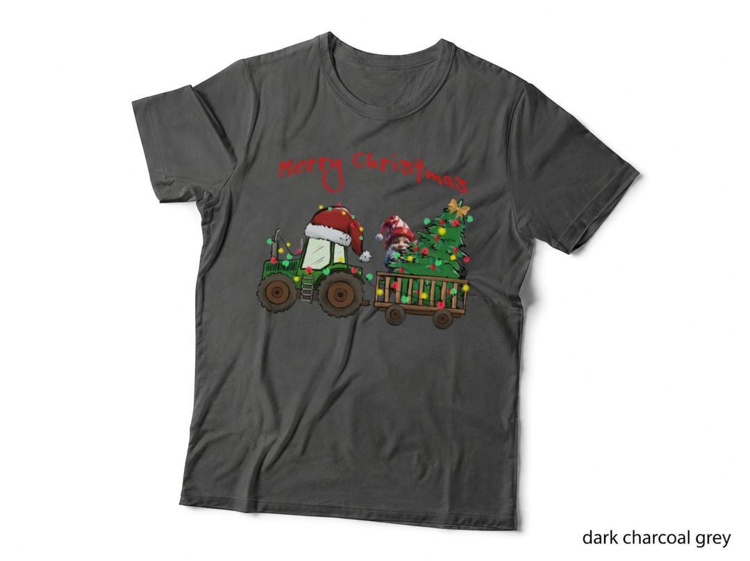 Christmas Tractor Pulling Cart T-Shirt, Festive Holiday Print