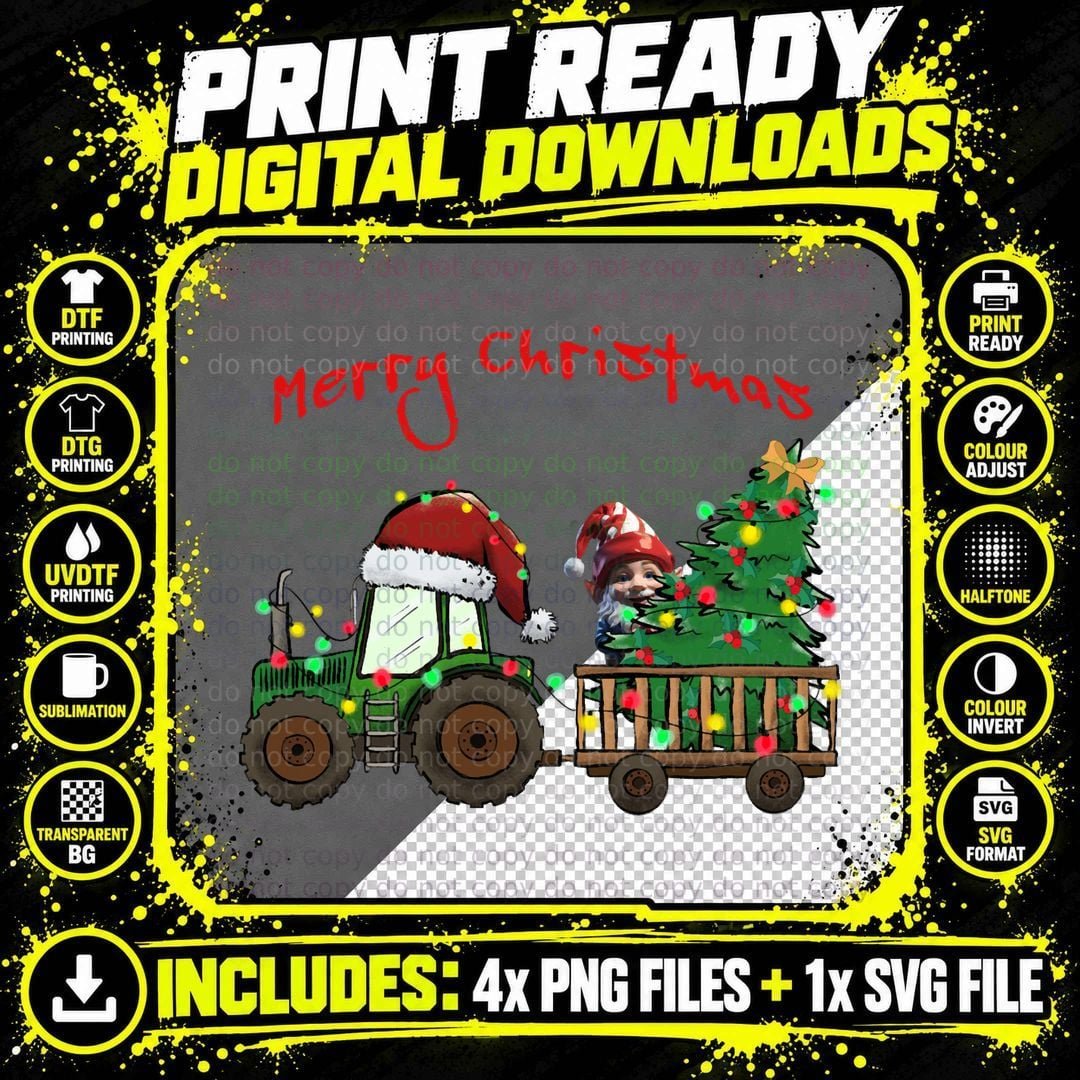 Christmas Tractor Pulling Cart T-Shirt Png SVG Digital Bundle