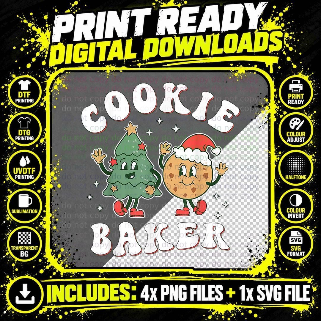Christmas Tree & Cookie Santa Hat T-Shirt Png SVG Digital Bundle