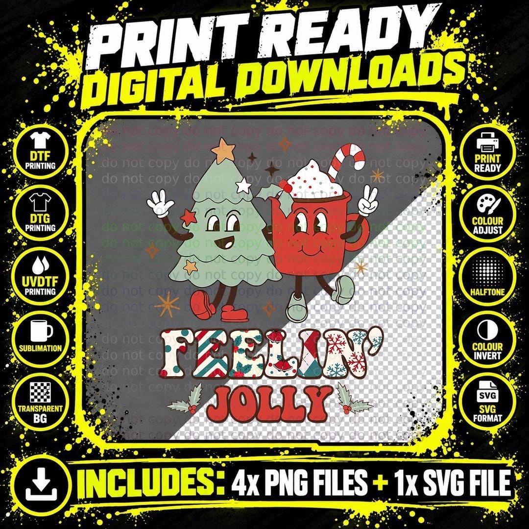 Christmas Tree and Hot Cocoa T-Shirt, Retro Groovy Png SVG Digital Bundle