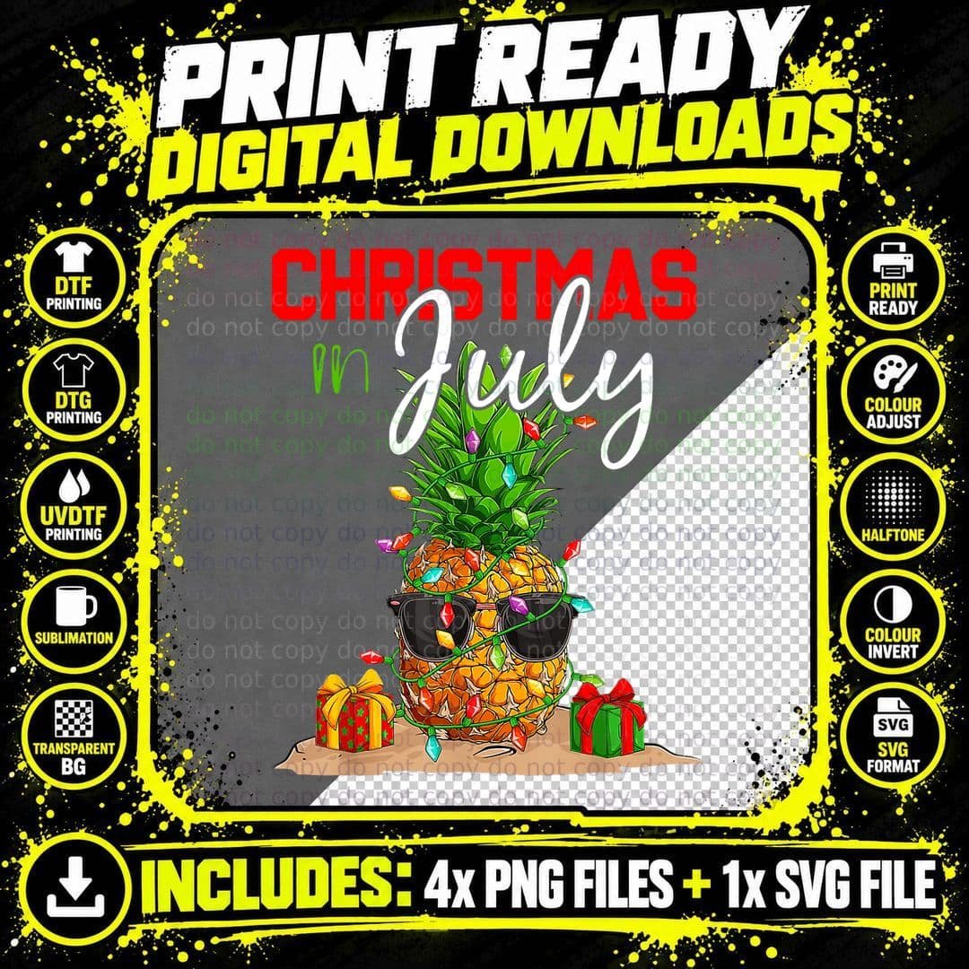 Christmas in July Pineapple Xmas Tree T-Shirt Png SVG Digital Bundle