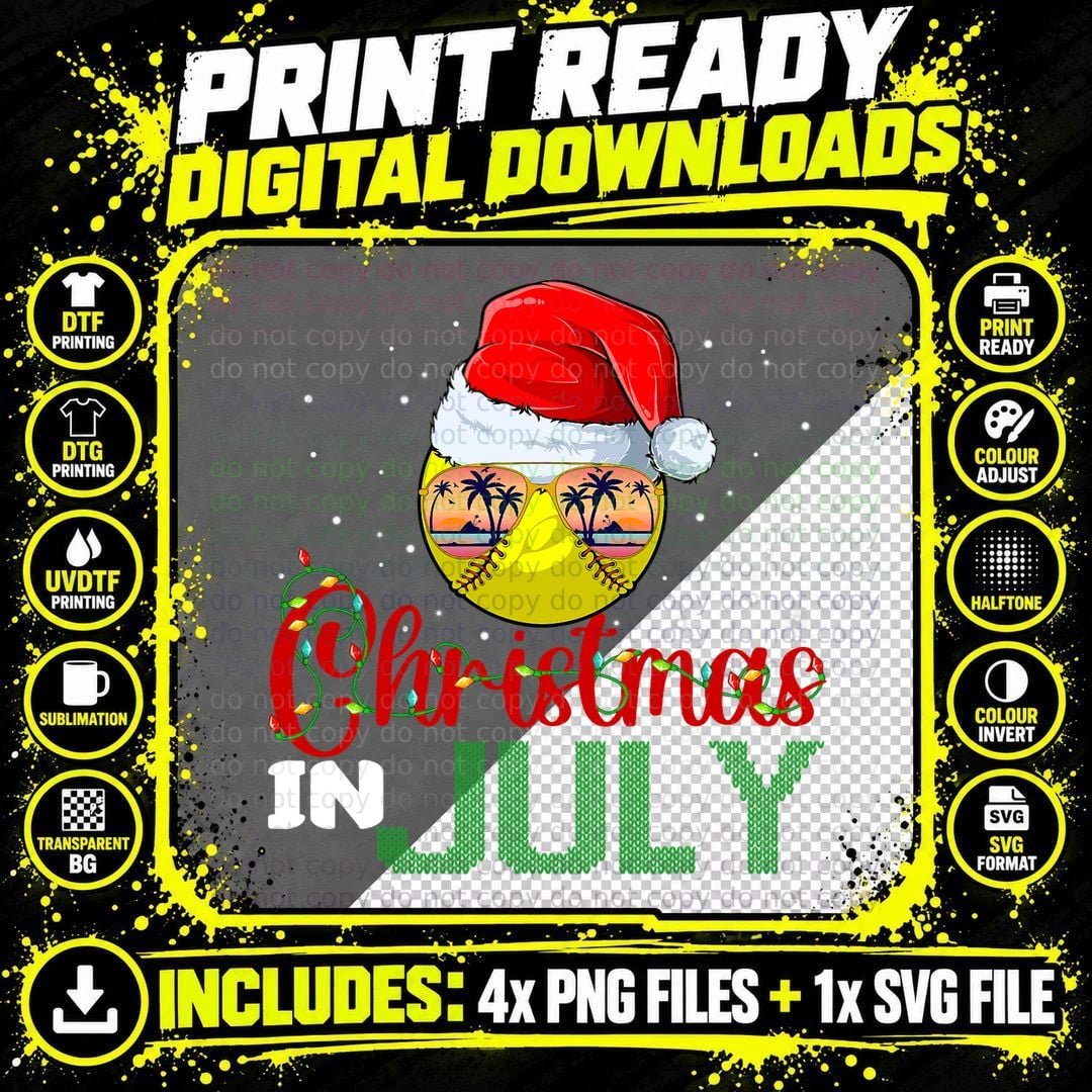 Christmas in July Santa Claus Softball Ball Sunglasses Png SVG Digital Bundle