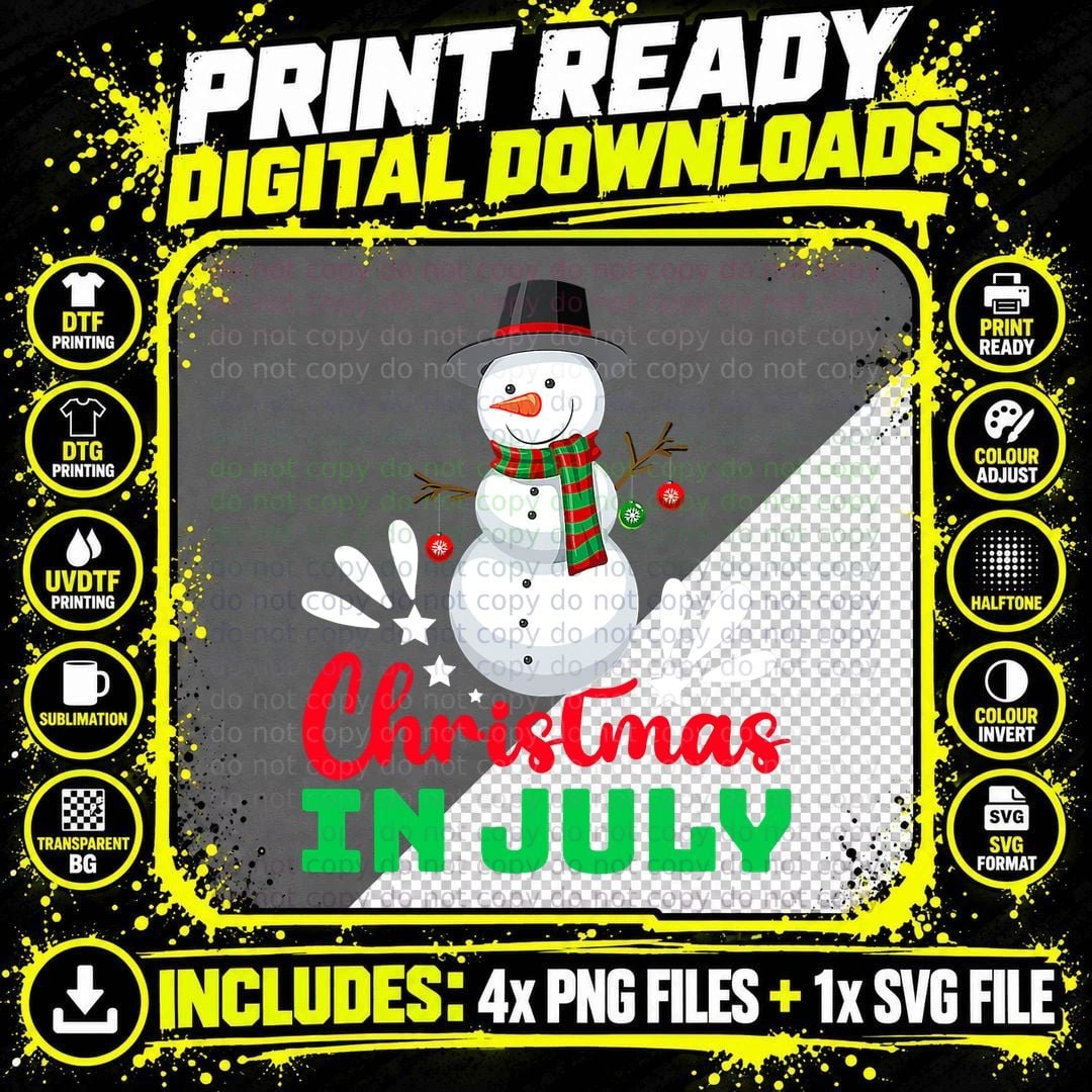 Christmas in July Snowman T-Shirt, Festive Holiday Print Png SVG Digital Bundle