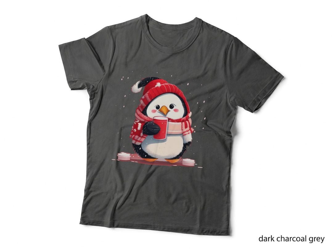 Cocoa Christmas Penguin T-Shirt, Festive Winter Theme, Holiday Gift Idea