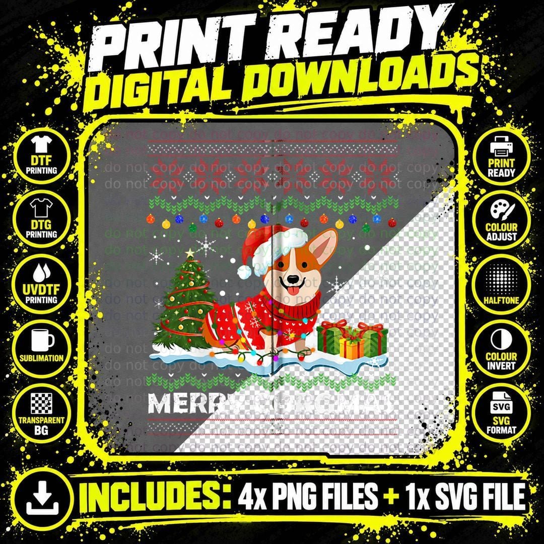 Corgi Dog Merry Corgmas Santa Corgi Ugly Christmas Png SVG Digital Bundle