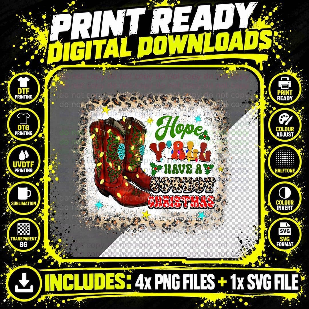 Cowboy Christmas Boots T-Shirt, Festive Holiday Print Png SVG Digital Bundle