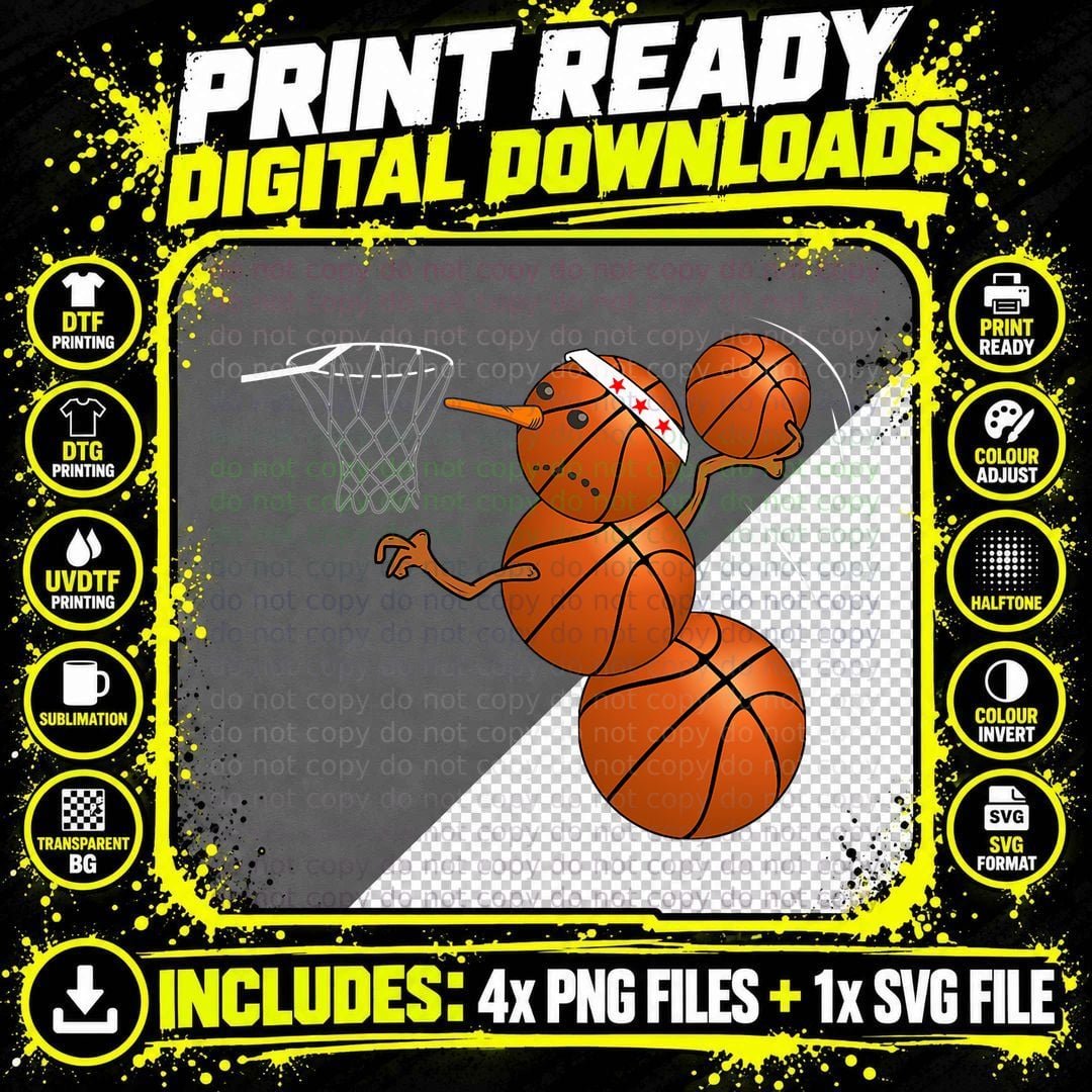 Cute Basketball Snowman T-Shirt, Christmas Gift Png SVG Digital Bundle
