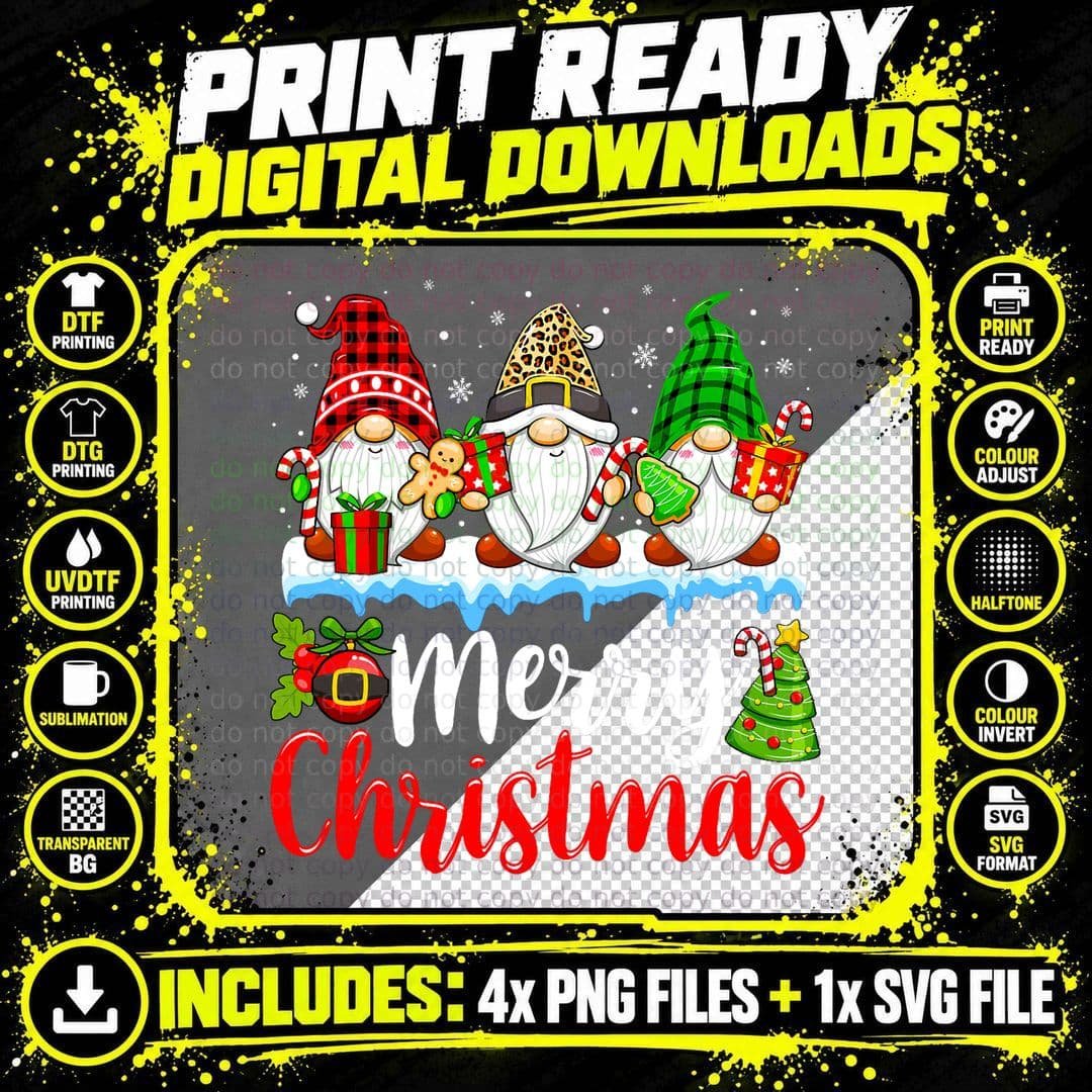 Cute Gnomes Merry Christmas T-Shirt Png SVG Digital Bundle