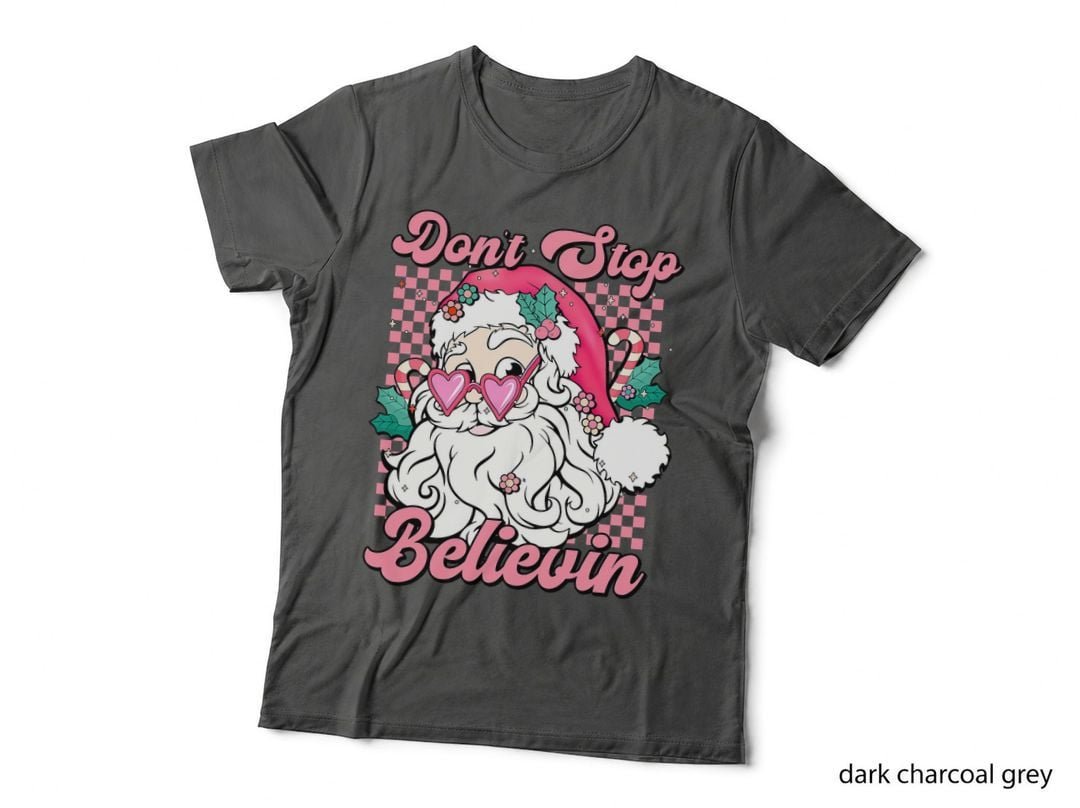 Cute Santa Claus Don't Stop Believin Christmas Vintage T-Shirt