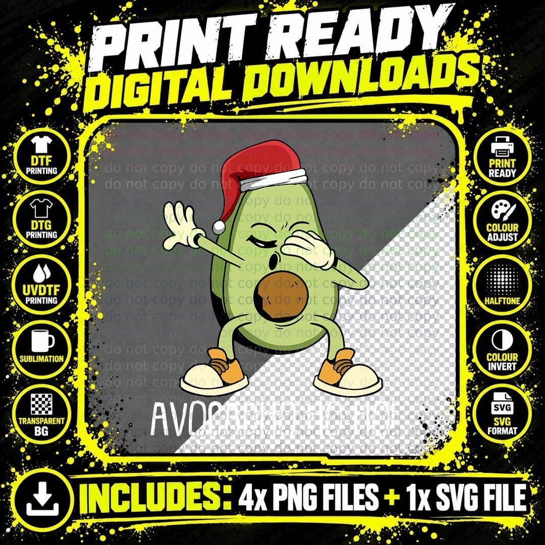 Dabbing Avocado Christmas Pajama Funny Vegan Vegetarian Png SVG Digital Bundle