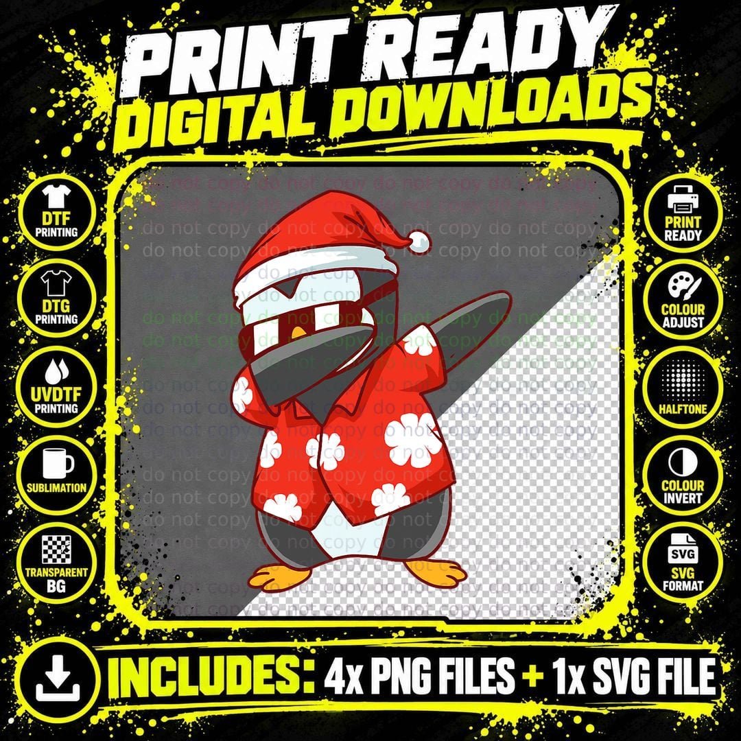 Dabbing Penguin Christmas T-Shirt, Festive Holiday Print Png SVG Digital Bundle