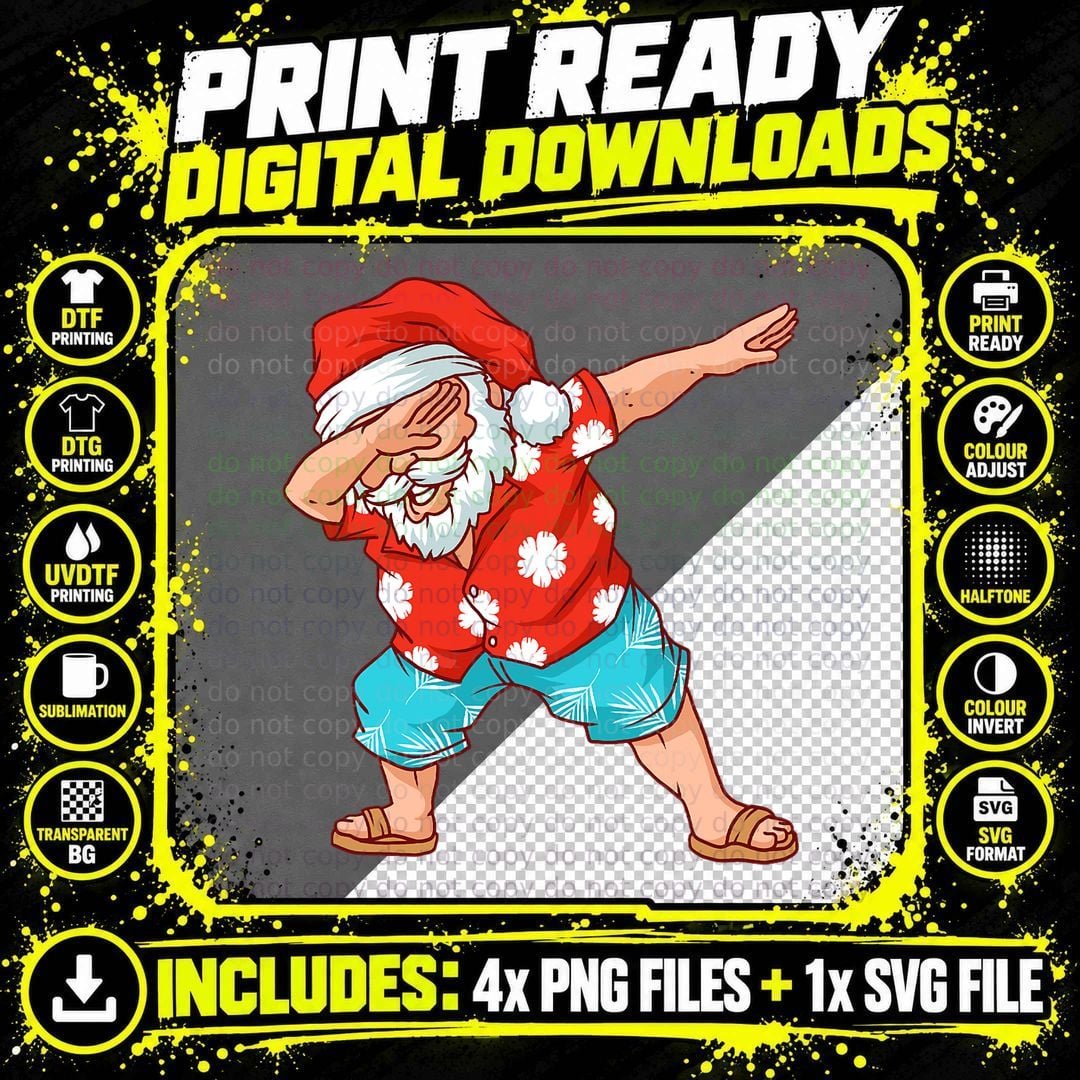 Dabbing Santa Beach Hawaiian Christmas T-Shirt Png SVG Digital Bundle