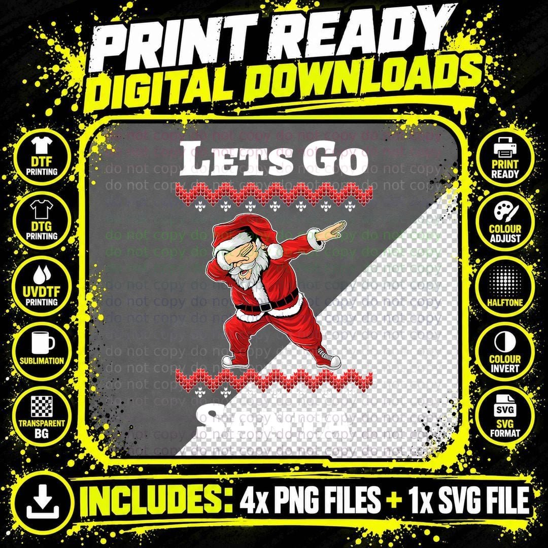 Dabbing Santa Christmas T-Shirt, Funny Holiday Print Png SVG Digital Bundle